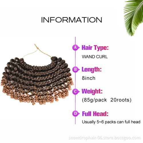 Wholesale 8 Inch Wand Curl Twist Braids Synthetic Crochet Braiding Hair Extensions Ombre Jamaican Bounce Jumpy Wand Curl